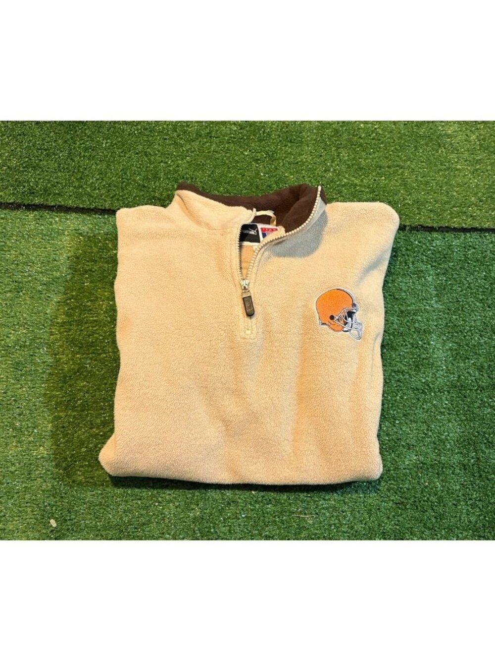 Vintage Cleveland Browns sweatshirt mens large tan brown puma 1/4 zip thick